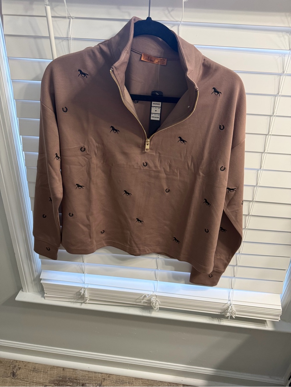 Belldini Dusty Rose Embroidered Horseshoe Half-Zip Sweater